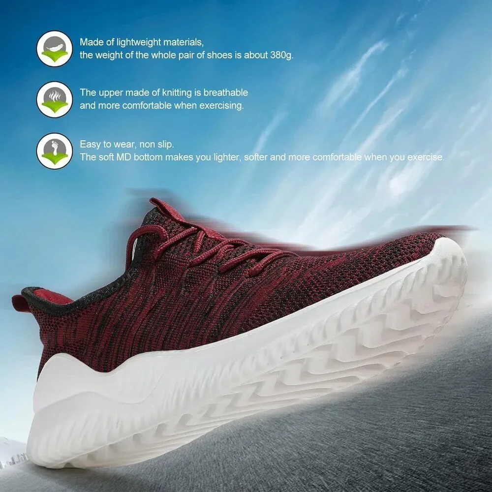 Men's Running Shoes Slip-on Walking Sneaker Lightweight Breathable Trainers Red - Picture 3 of 7